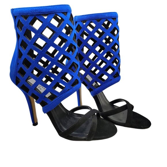 Chelsea & Zoe Royal Blue Cage Heels | Size 6.5 |3” Zip-Back Stilettos - Picture 1 of 6